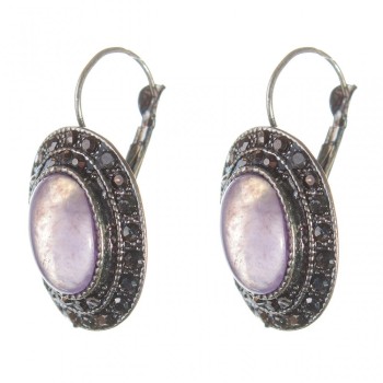 Clearance Amethyst Earrings, "Drip Silver" Setting, Oval Stone 2.5x1.9cm, Length 3.5cm