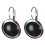 Clearance Black Agate Earrings Smooth Setting Round Stone 2cm, length 3.1cm