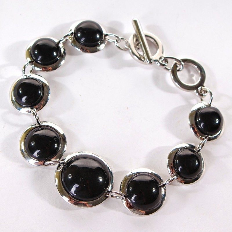 Clearance. Agate Bracelet Smooth Setting Round Stone 20, 16, 15mm, Length 18-21cm
