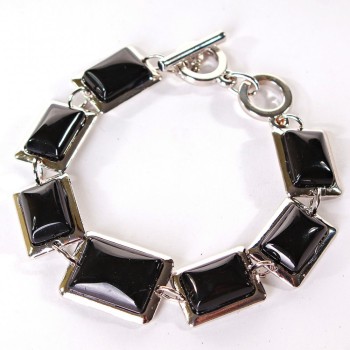 Clearance. Agate Bracelet with smooth rectangular setting, stone 18×22+15×20mm, length 18–21cm