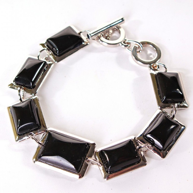 Clearance. Agate Bracelet with smooth rectangular setting, stone 18×22+15×20mm, length 18–21cm