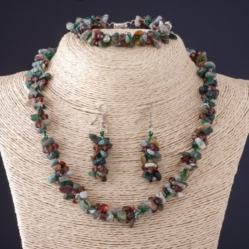 Set Trio Jasper Assorted Natural Stone "Stone Chip" Necklace + Earrings + Bracelet