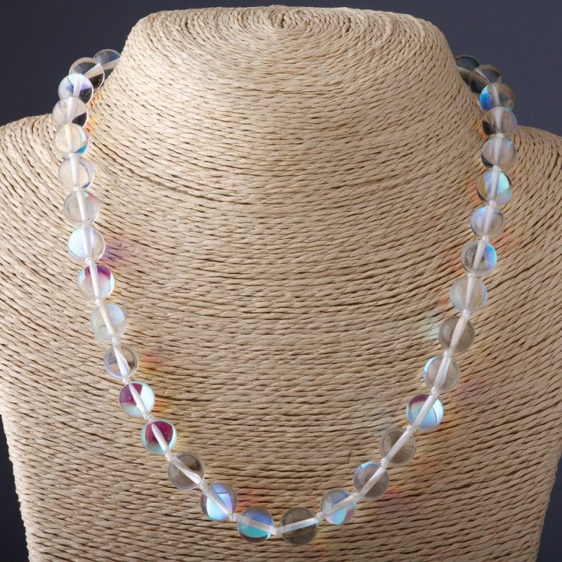 Necklace beads Opal Glass White 'Chameleon', diameter 10mm
