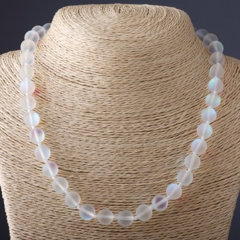 Necklace Opal Glass White Matte, 10mm diameter