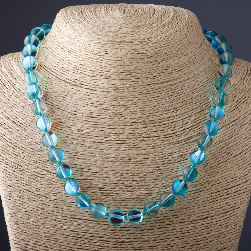 Necklace of Opaline Glass Blue, 10mm diameter