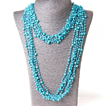 ( 140cm ) Spiderweb necklace with round pendants in blue