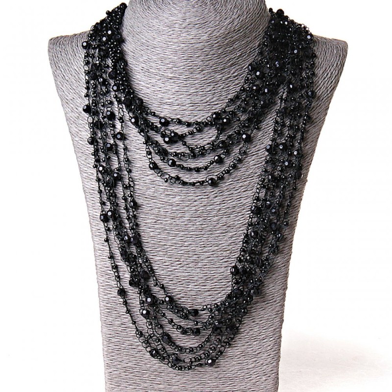 (140cm) "Cobweb" Necklace with Round Dangles, Black