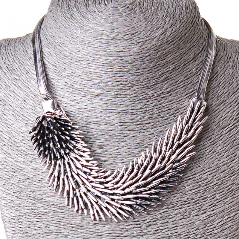 Necklace Silver Hedgehog Pendant Steel (15x3 cm) Crystal Silver, length 40-50 cm