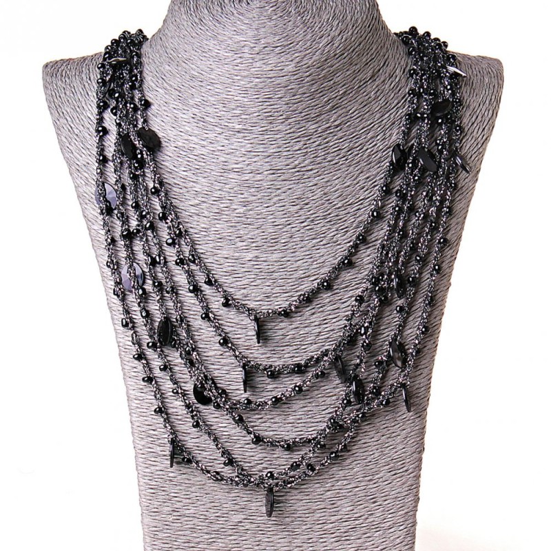 Spider Web Necklace with Oval Pendants in Black, 70cm length