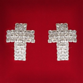 Women's Earrings White Rhinestones Light Metal Wedding Evening Studs (studs) Cross Shape Large 25mm
