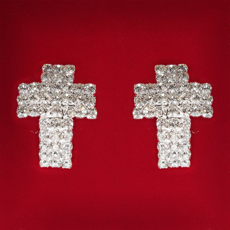 Women's Earrings White Rhinestones Light Metal Wedding Evening Studs (studs) Cross Shape Large 25mm