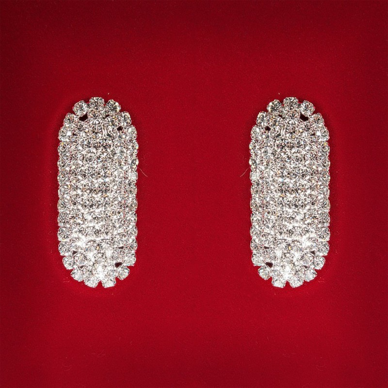( 45x25 mm ) Women's Earrings White Rhinestones Light Metal Wedding Evening Studs Dangle Oval