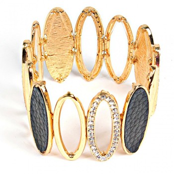 (5-6cm) Women's bracelet, gold colour, with black oval elements