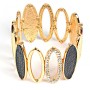 (5-6cm) Women's bracelet, gold colour, with black oval elements
