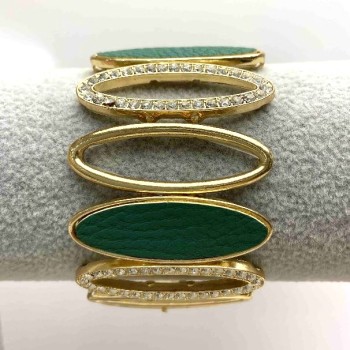 (5-6cm) Women's bracelet, wide, gold colour, adorned with large oval stones and small rhinestones