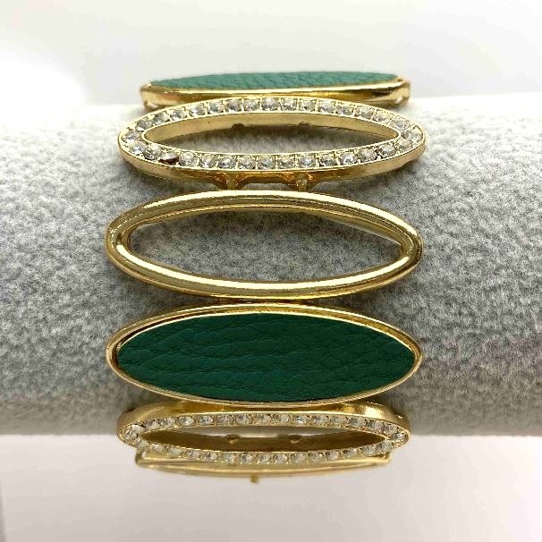 (5-6cm) Women's bracelet, wide, gold colour, adorned with large oval stones and small rhinestones
