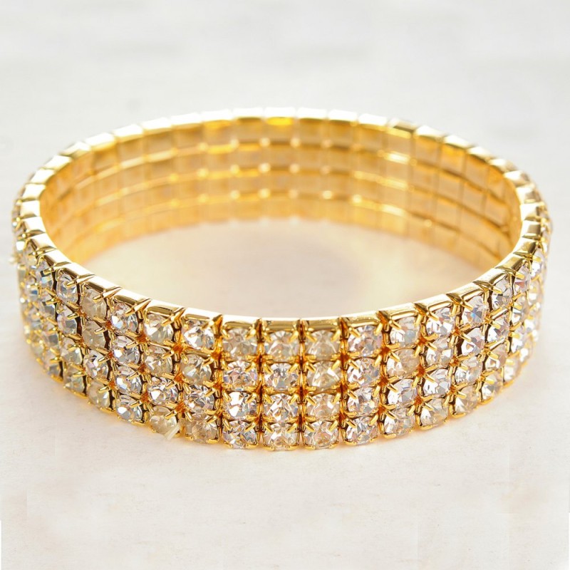 Stretch bracelet four-row with yellow rhinestones, circumference 16-17 cm