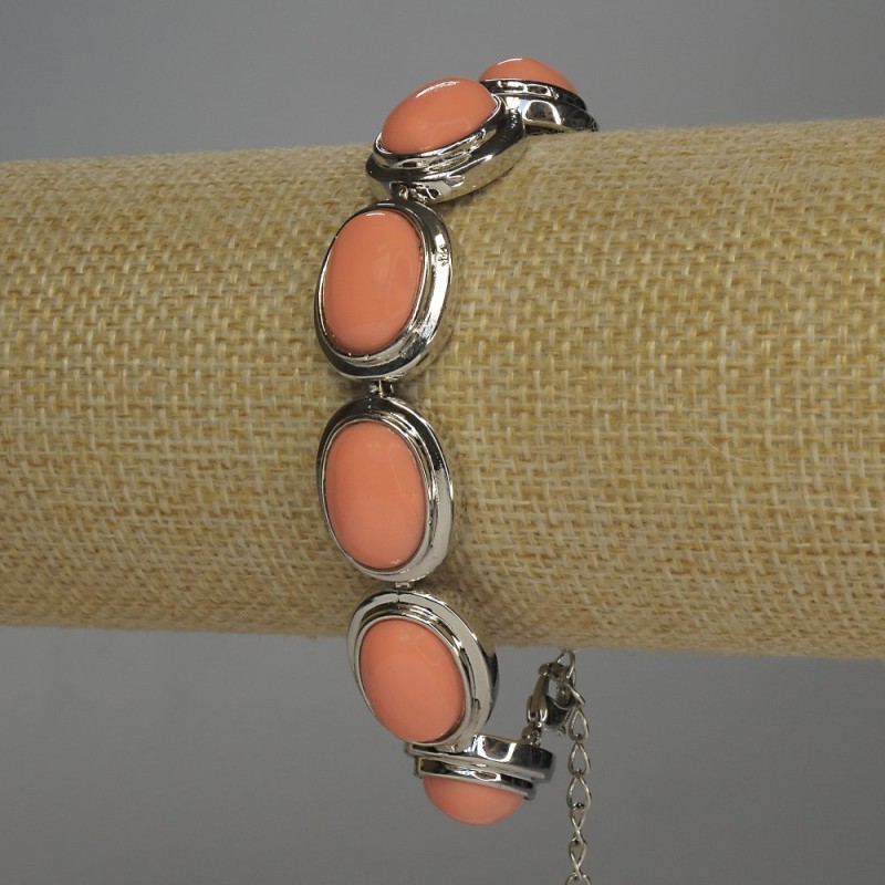 Clearance Bracelet Pink Coral (Imitation) Oval in Setting 20x14mm+/- Toggle Clasp 19-23cm