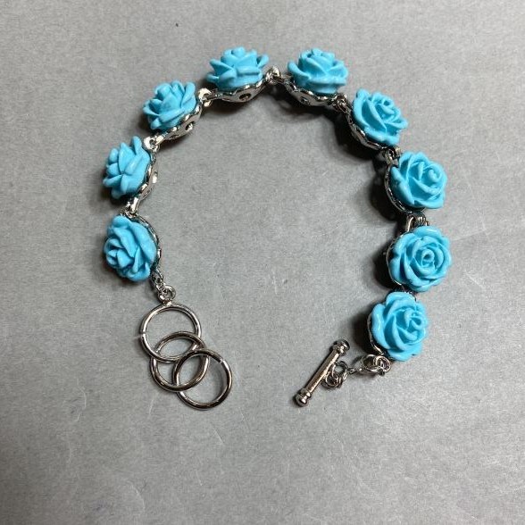 Bracelet Blue Roses turquoise polymer clay toggle clasp