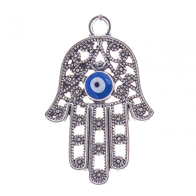 Hamsa Pendant with Eye, metal colour Silver 40mm (pack of 4)