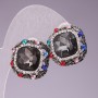 Earrings 2.3 cm Rainbow Square with Crystals - Gray