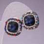 Earrings 2, 3 cm Rainbow Square with crystals and blue crystal