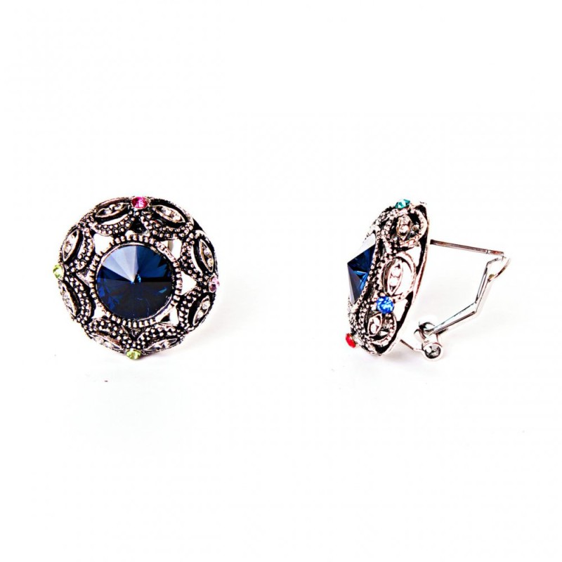 Earrings 2.5 cm circle star crystals blue