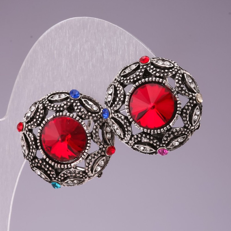 Earrings 2.5 cm Rainbow around crystals red