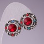 Earrings 2 cm Rainbow Circle with Rhinestones Crystal Red