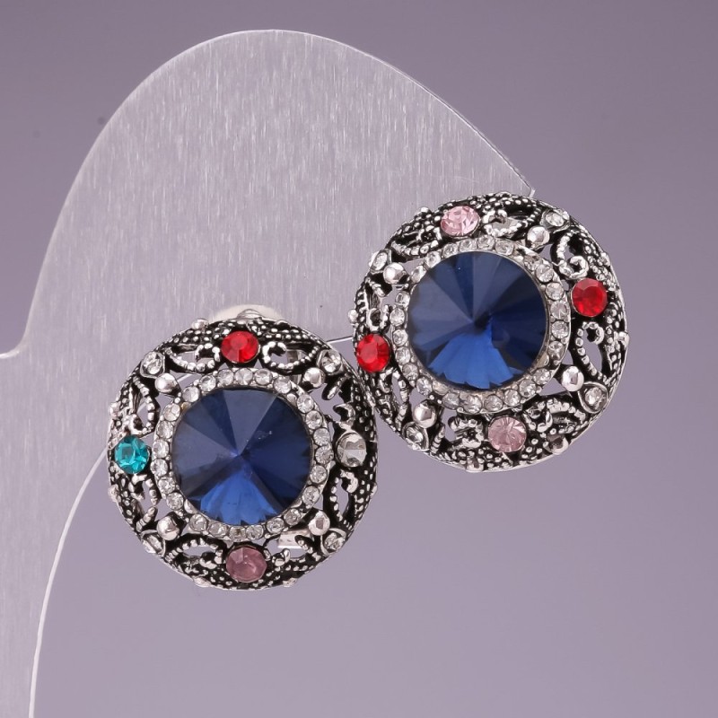 Earrings 2cm Rainbow around crystals blue