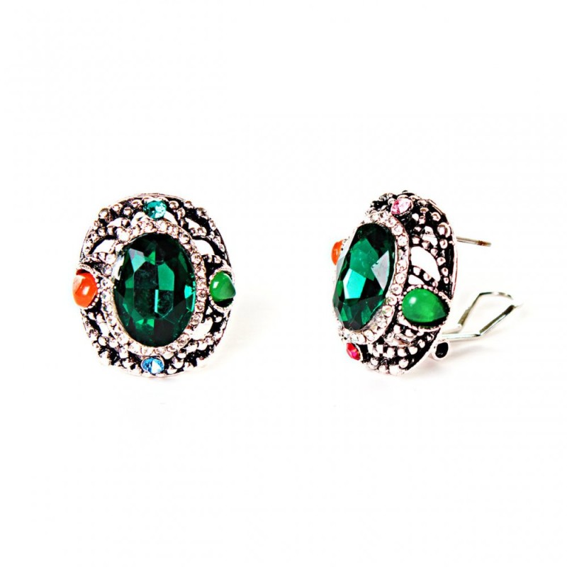 Earrings 2x2, 5 cm rainbow oval crystals green
