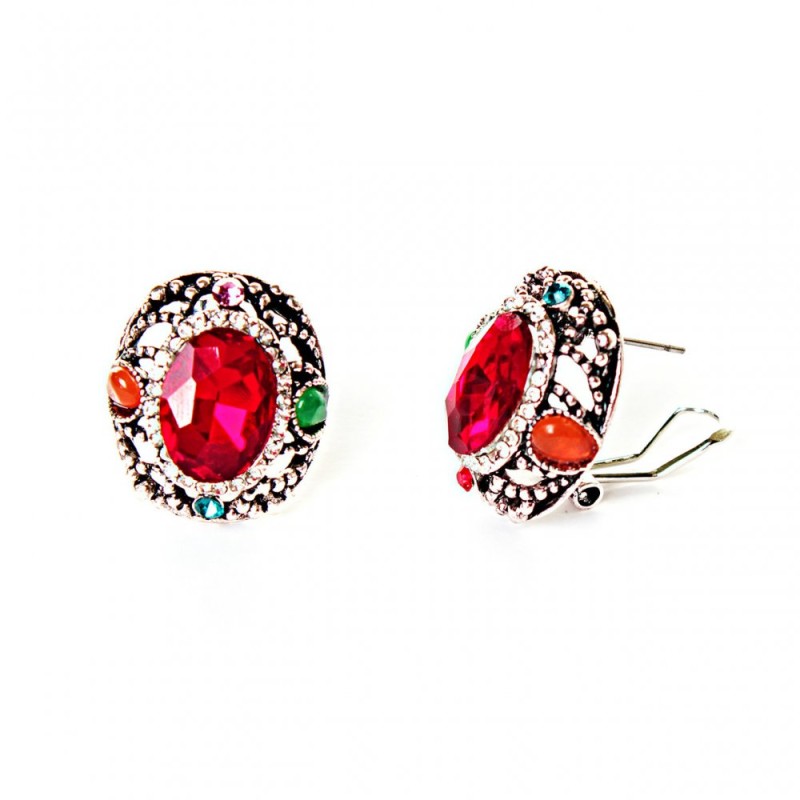 Earrings 2×2.5 cm Rainbow red crystal oval