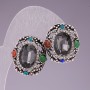 Earrings 2x2, 5 cm Rainbow oval with crystals and grey crystal