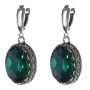 Earrings with green crystals in a 'tooth' prong oval setting 2 × 1.6 cm, length 4 cm