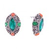 Stud Earrings with Green Crystals - Marquis Cut, Pavé Setting, 26 x 19 mm