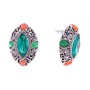 Stud Earrings with Green Crystals - Marquis Cut, Pavé Setting, 26 x 19 mm