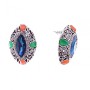 Stud Earrings with Blue Crystals - Marquis, Crystal Setting, 26 × 19 mm