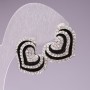 Stud Earrings 'Heart' Evening / black enamel / white rhinestones / metal resembling 'silver' / 25mm