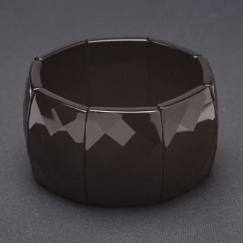 Elastic Bracelet Elite Black Agate Faceted Rectangular "Chain" 30x40mm