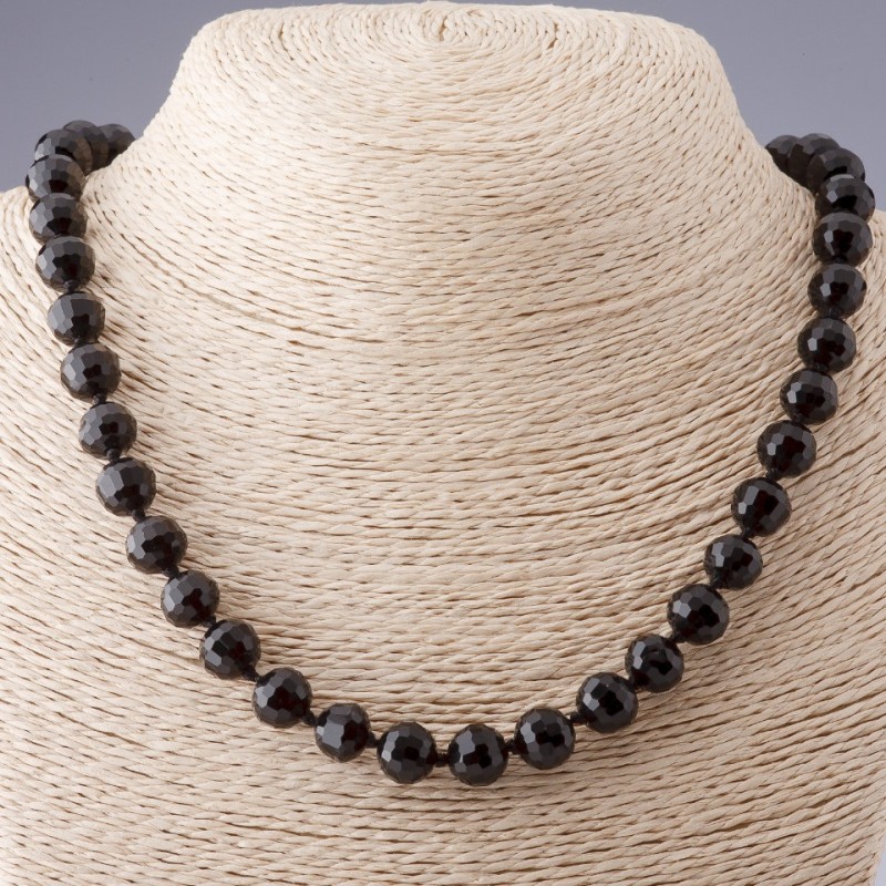 Agate Necklace (Imitation) Czech Glass Black Faceted Ball, 10mm, Length 68cm +
