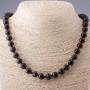 Agate Necklace (Imitation) Czech Glass Black Faceted Ball, 10mm, Length 68cm +
