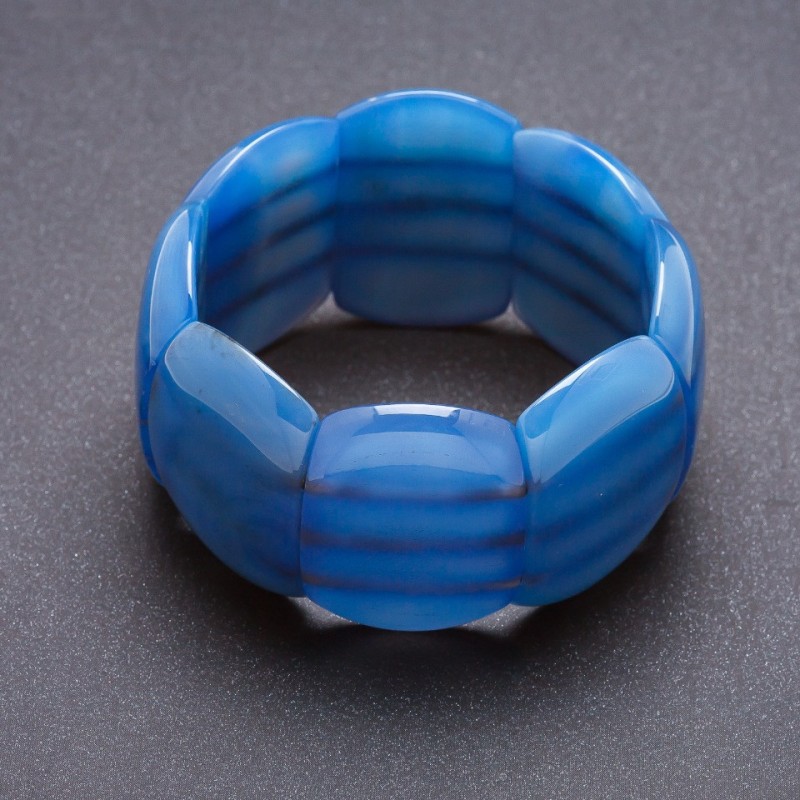 Elite Agate Bracelet blue on elastic with rounded 'chain' 4x2, 8cm