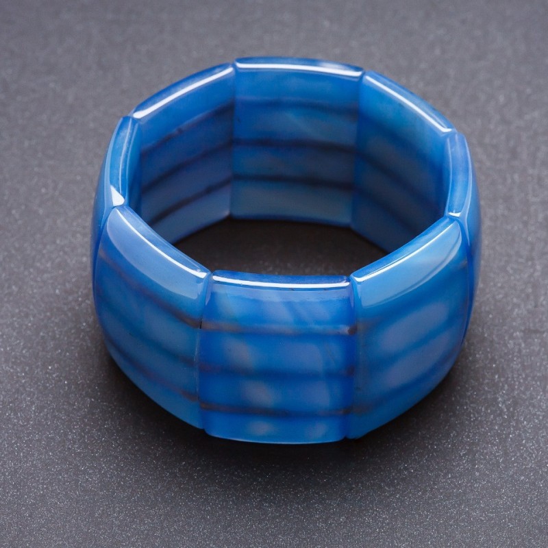 Elite Agate Blue Bracelet on Elastic Rectangular "Chain" 4x2, 8 cm