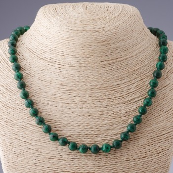 Malachite (Pressed) Beaded Necklace, 8mm Diameter, 50cm Length
