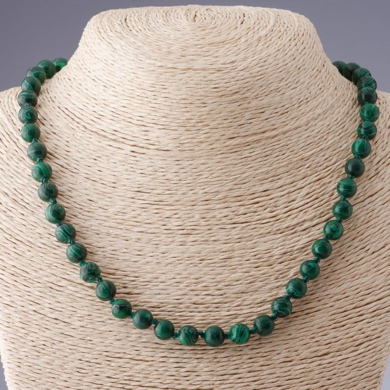 Malachite (Pressed) Beaded Necklace, 8mm Diameter, 50cm Length