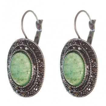 Clearance Jade Earrings, "Drip Silver" Setting, Oval Stone 2.5x1.9cm, Length 3.5cm