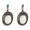 Clearance Mother-of-Pearl Earrings, "Drip Silver" Setting, Oval Stone 2.5x1.9cm, Length 3.5cm