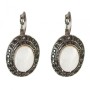 Clearance Mother-of-Pearl Earrings, "Drip Silver" Setting, Oval Stone 2.5x1.9cm, Length 3.5cm