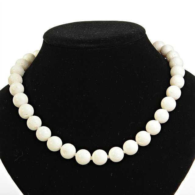 White Sponge Coral Necklace, 12mm bead, length 47.5cm