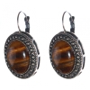Clearance. Tiger's Eye Earrings in bezel setting “dot cross” oval stone 2.5×2 cm, length 3.8 cm